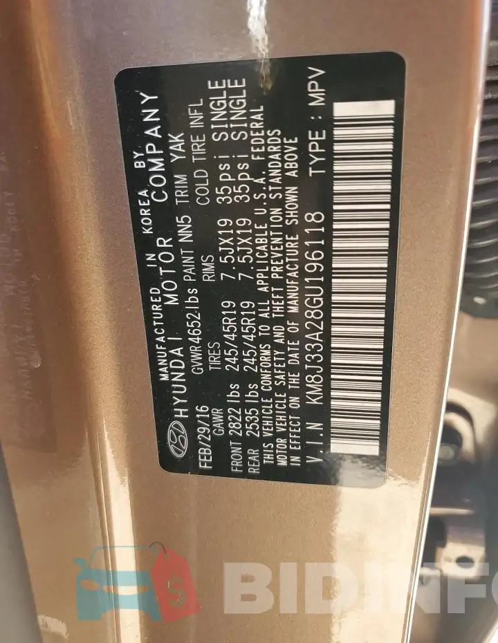KM8J33A28GU196118 Photo# 14