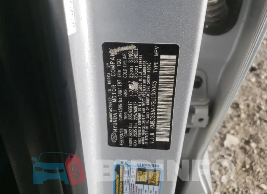 KM8J33A47GU192045 Photo# 12
