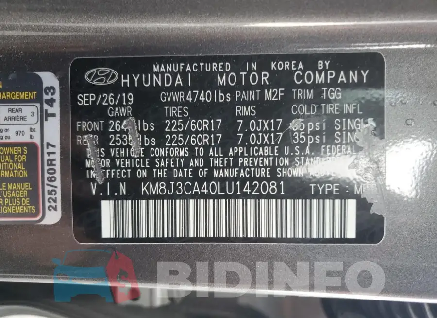 KM8J3CA40LU142081 Photo# 13