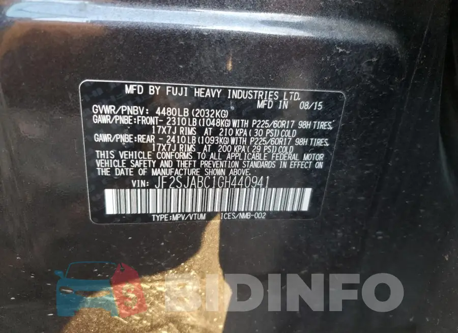 JF2SJABC1GH440941 Photo# 14