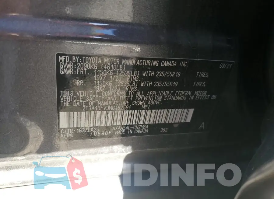 2T3A1RFV9MC192594 Photo# 13