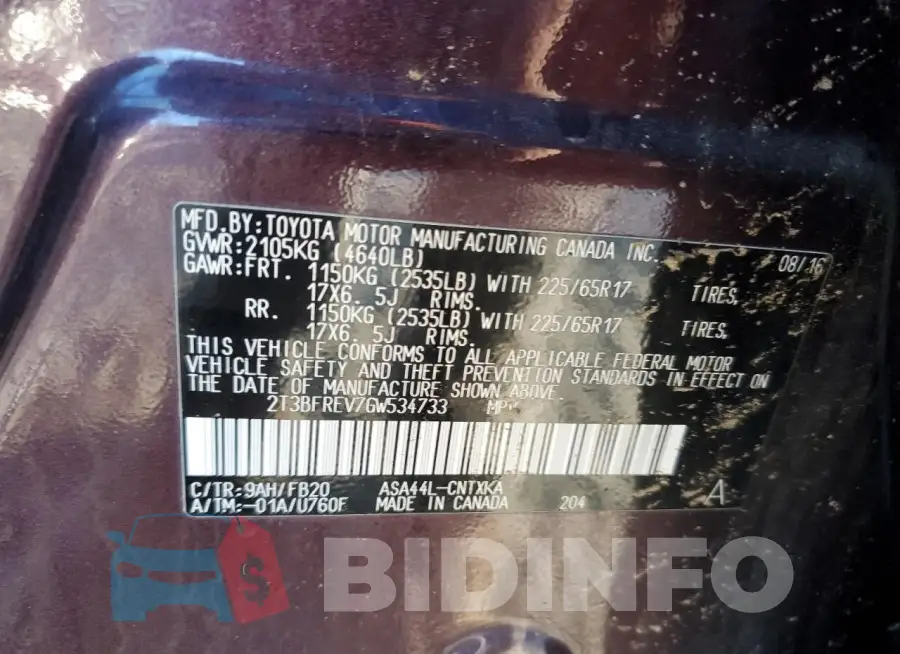 2T3BFREV7GW534733 Photo# 13