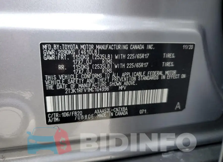 2T3K1RFV1MC104996 Photo# 13