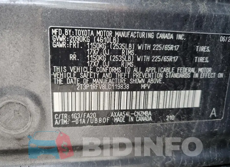 2T3P1RFV8LC119838 Photo# 13