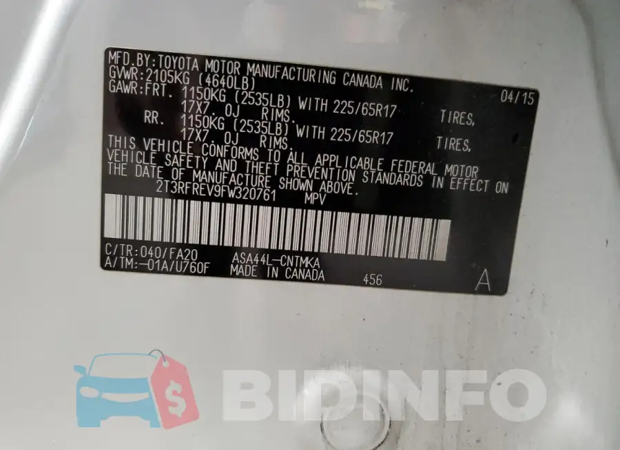 2T3RFREV9FW320761 Photo# 14