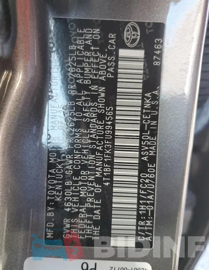 4T1BF1FK3FU994565 Photo# 12