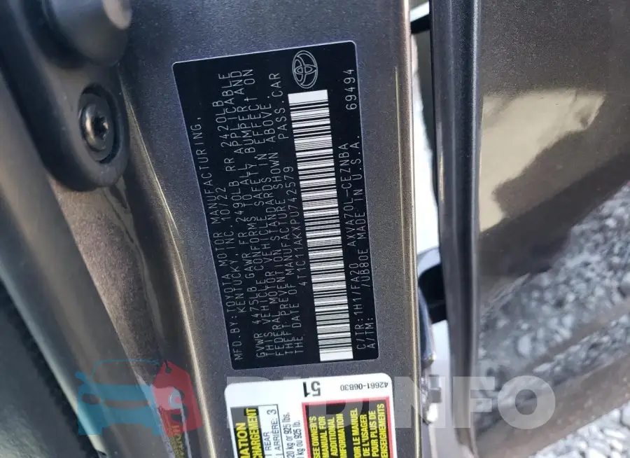 4T1C11AKXPU742579 Photo# 12