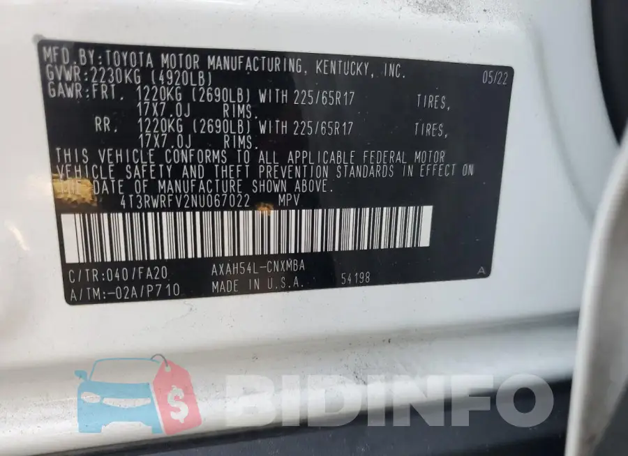 4T3RWRFV2NU067022 Photo# 14