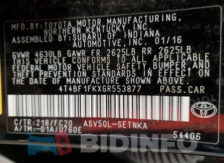 4T4BF1FKXGR553877 Photo# 12