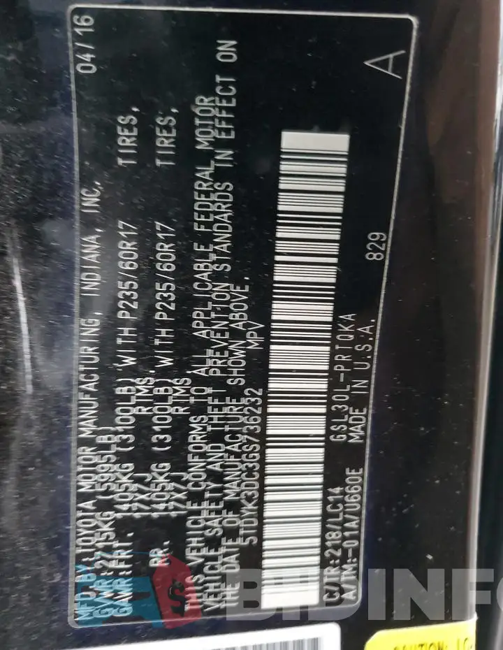 5TDYK3DC3GS736232 Photo# 13