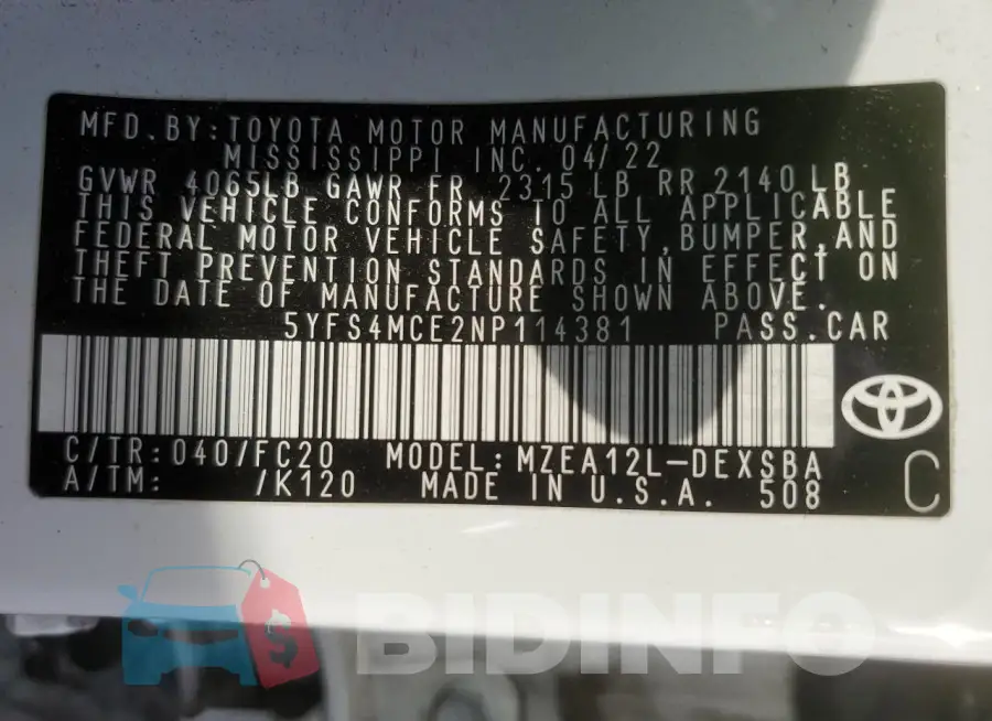 5YFS4MCE2NP114381 Photo# 12