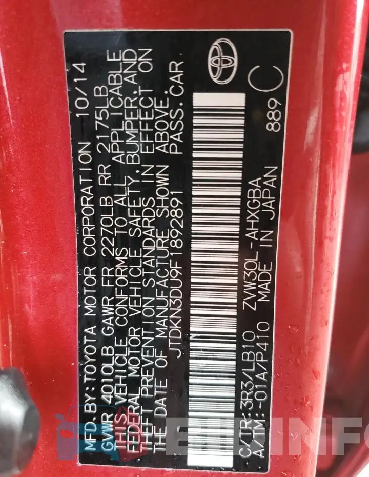 JTDKN3DU9F1892891 Photo# 12
