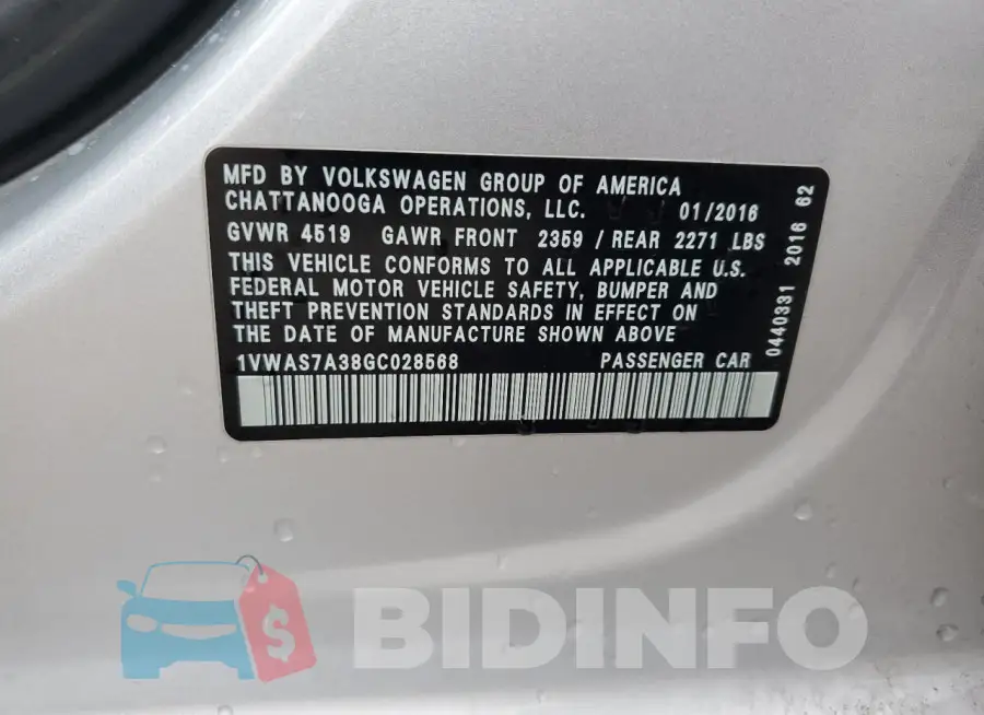 1VWAS7A38GC028568 Photo# 13