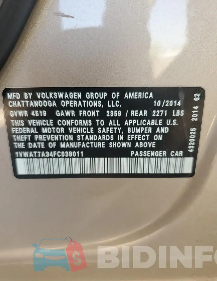 1VWAT7A34FC038011 Photo# 12
