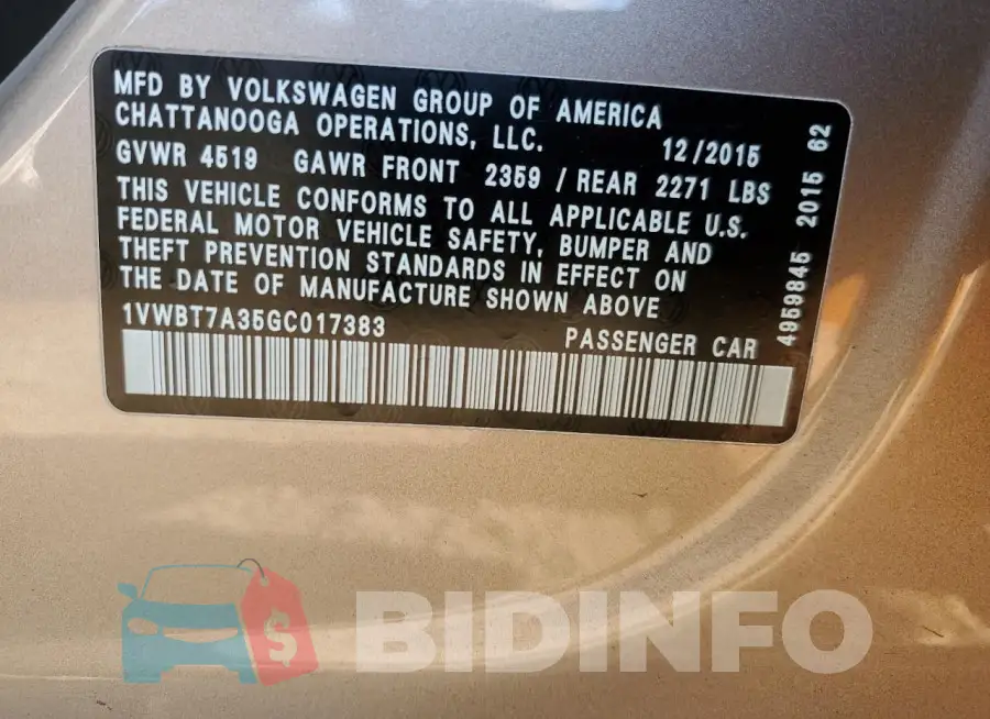 1VWBT7A35GC017383 Photo# 12