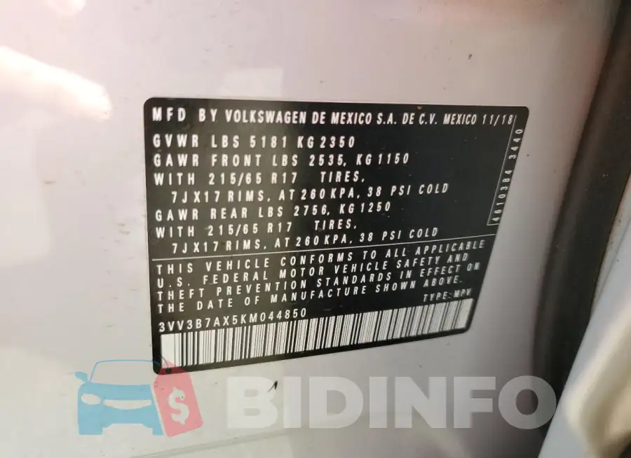3VV3B7AX5KM044850 Photo# 13
