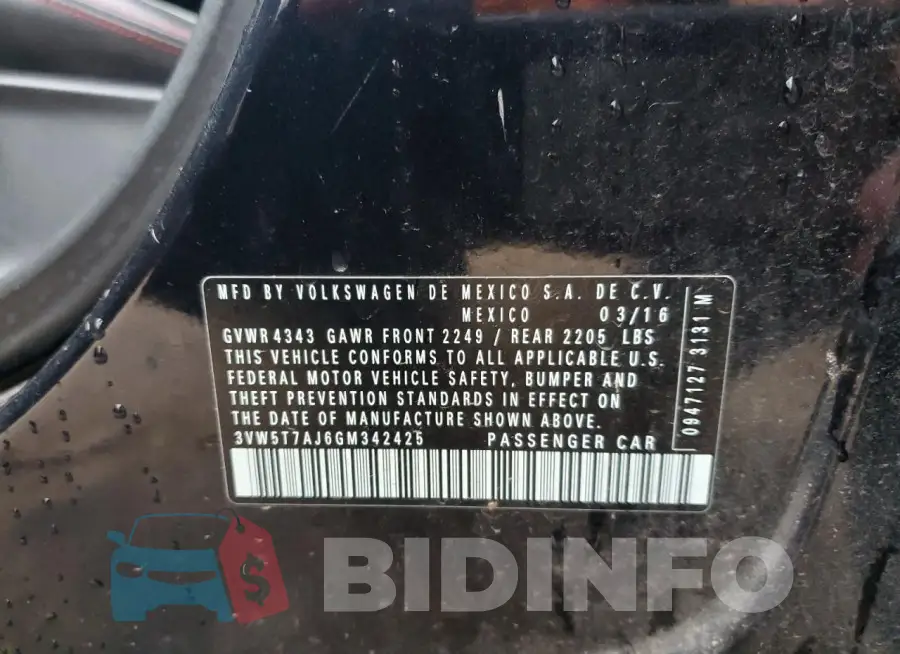 3VW5T7AJ6GM342425 Photo# 12