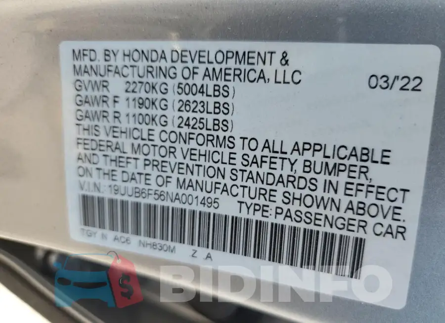 19UUB6F56NA001495 Photo# 12