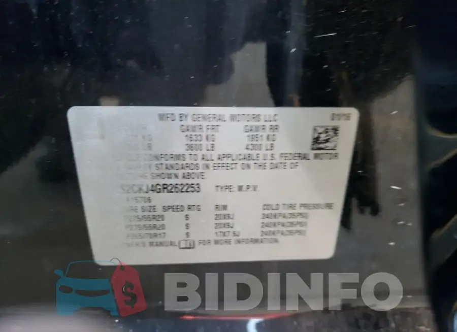 1GKS2CKJ4GR262253 Photo# 13