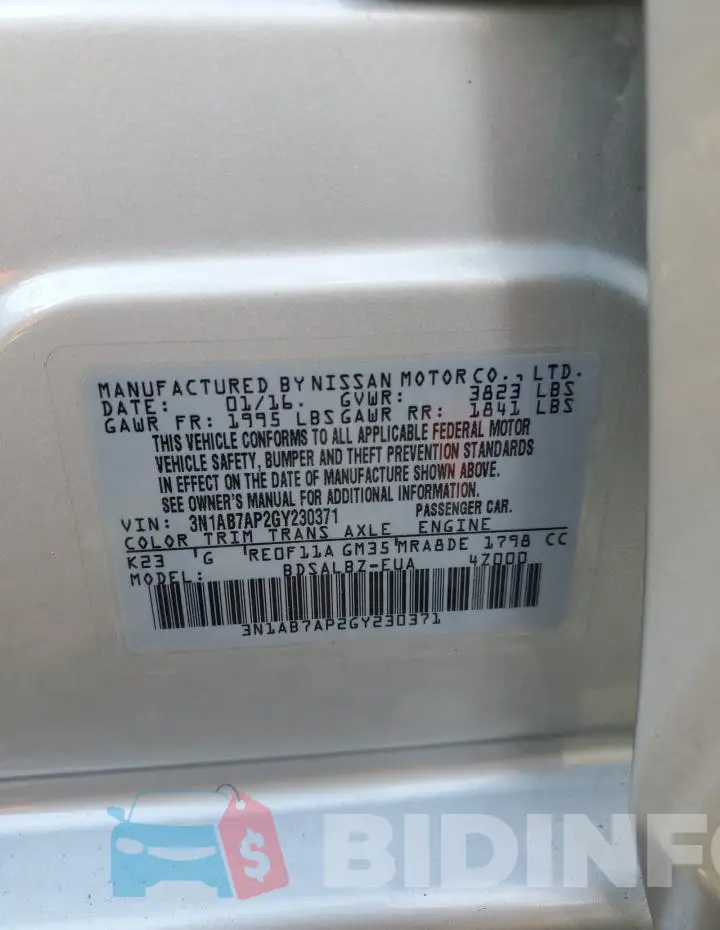 3N1AB7AP2GY230371 Photo# 12