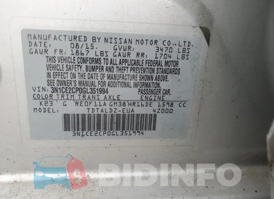 3N1CE2CP0GL351994 Photo# 12
