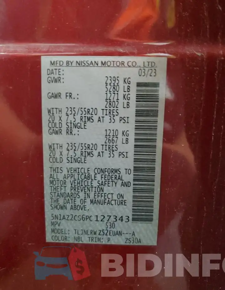 5N1AZ2CS6PC127343 Photo# 14