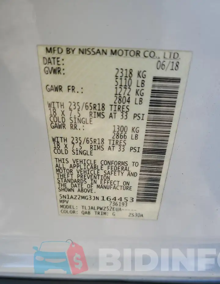 5N1AZ2MG3JN164453 Photo# 13
