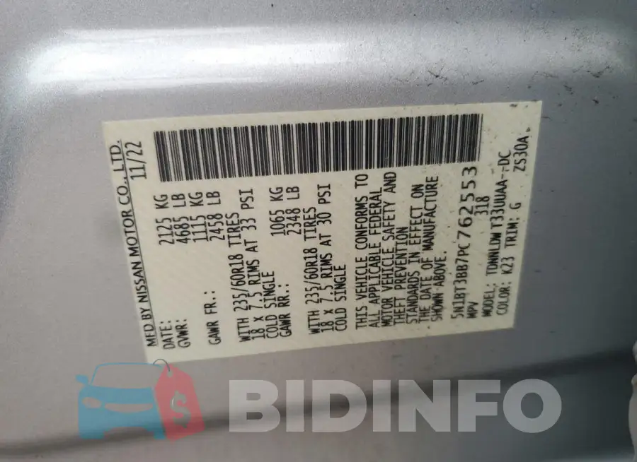 5N1BT3BB7PC762553 Photo# 13