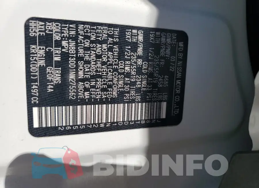 JN8BT3DD1NW275562 Photo# 13