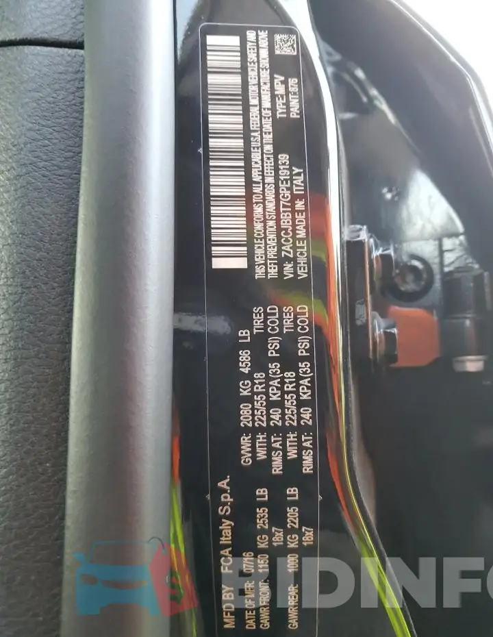ZACCJBBT7GPE19139 Photo# 14