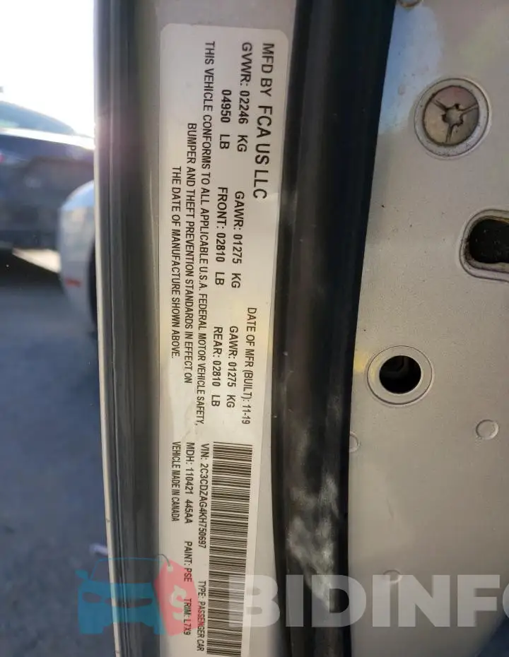 2C3CDZAG4KH750697 Photo# 12