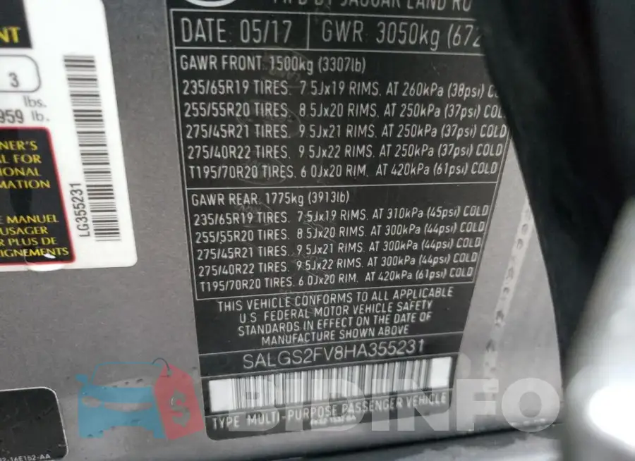 SALGS2FV8HA355231 Photo# 12