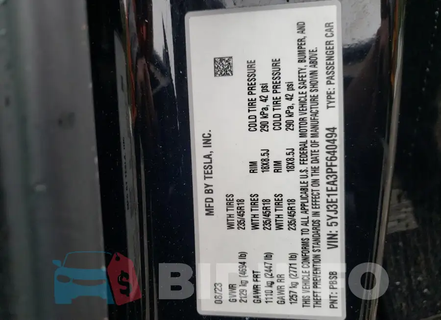 5YJ3E1EA3PF640494 Photo# 12