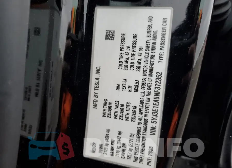 5YJ3E1EA5NF372352 Photo# 12