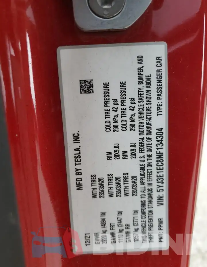 5YJ3E1EC8NF134304 Photo# 12