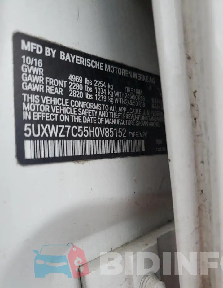 5UXWZ7C55H0V85152 Photo# 13