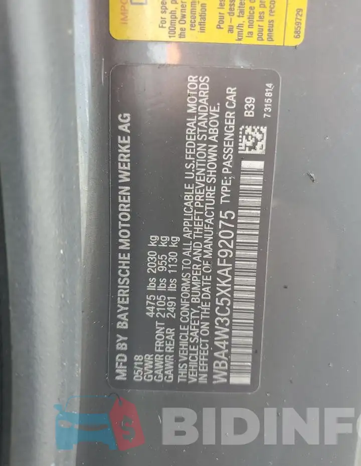 WBA4W3C5XKAF92075 Photo# 12