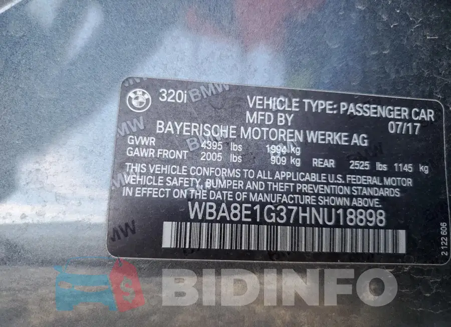 WBA8E1G37HNU18898 Photo# 12