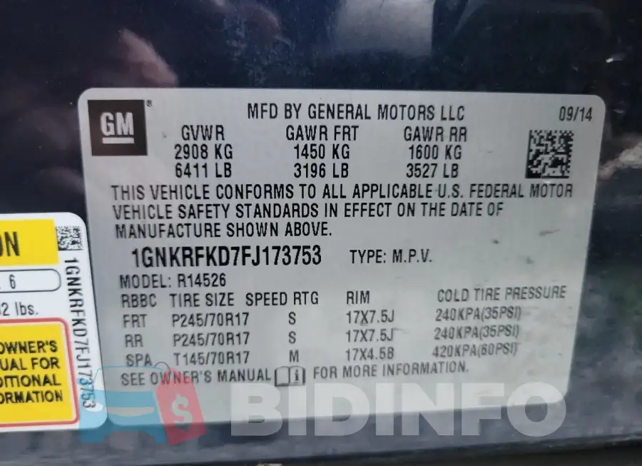 1GNKRFKD7FJ173753 Photo# 10