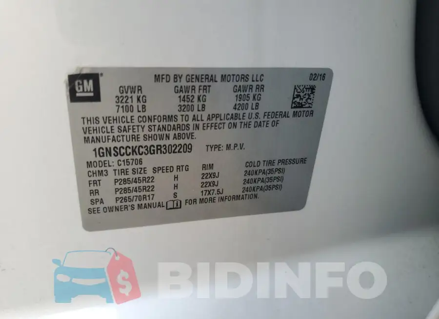 1GNSCCKC3GR302209 Photo# 13