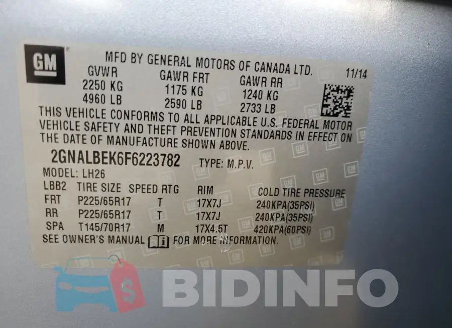 2GNALBEK6F6223782 Photo# 13