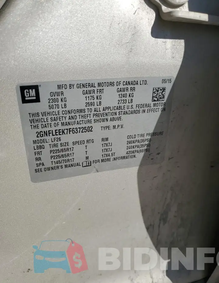 2GNFLEEK7F6372502 Photo# 13