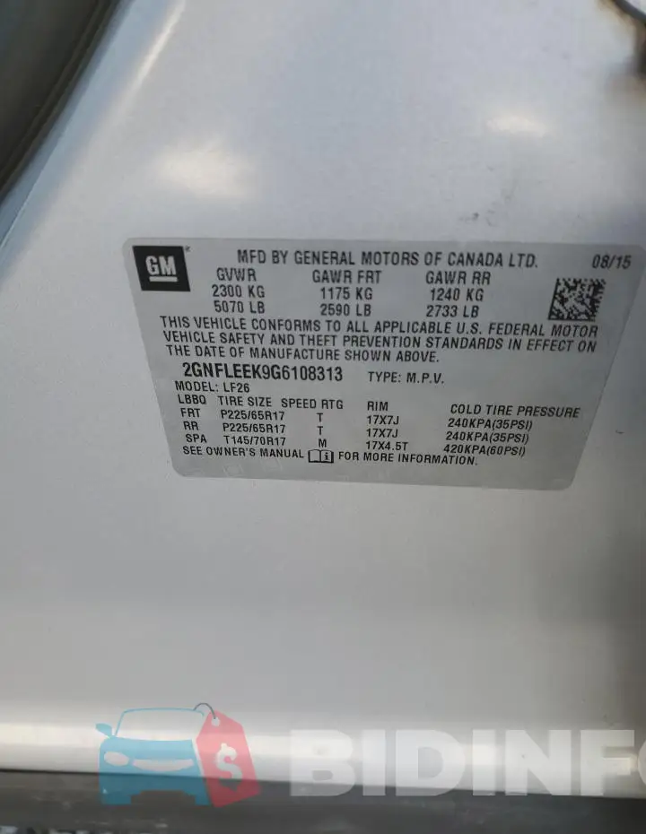 2GNFLEEK9G6108313 Photo# 13