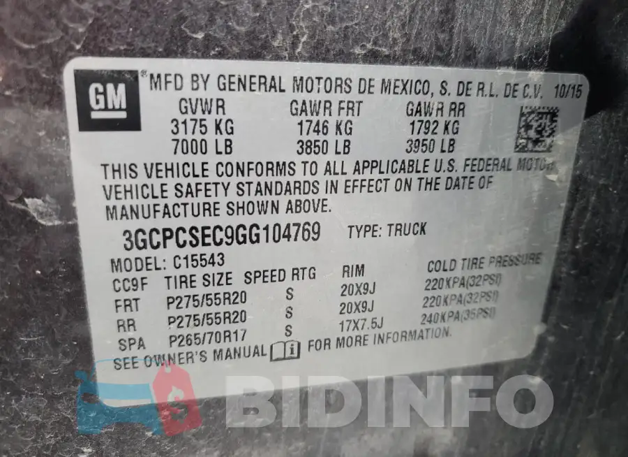 3GCPCSEC9GG104769 Photo# 12