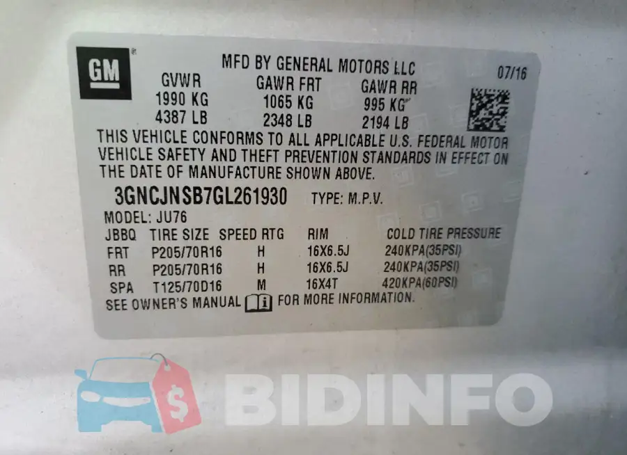3GNCJNSB7GL261930 Photo# 13