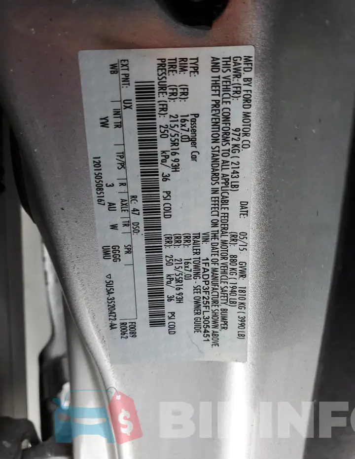 1FADP3F25FL305451 Photo# 12