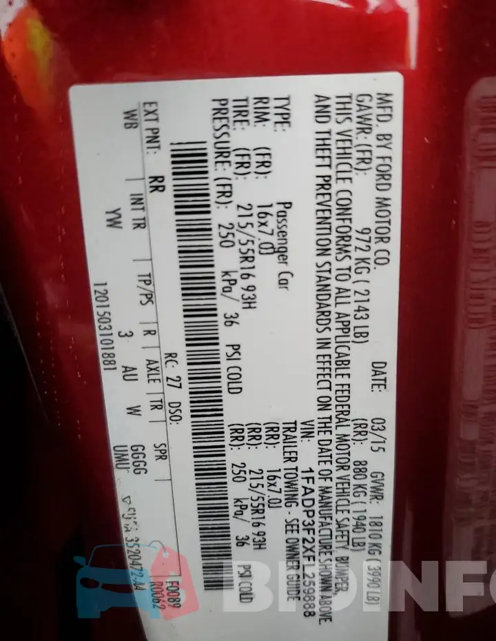 1FADP3F2XFL259888 Photo# 12