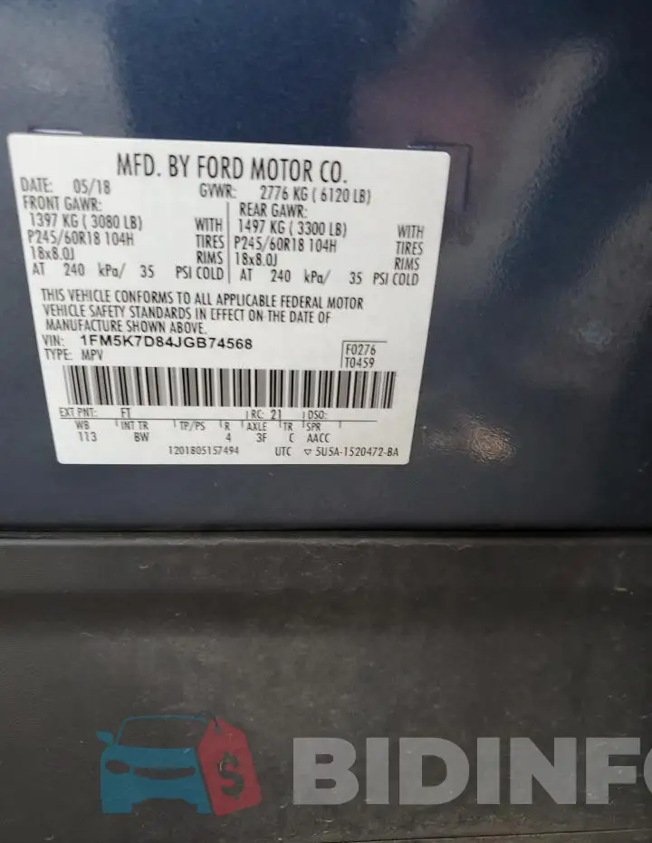 1FM5K7D84JGB74568 Photo# 13