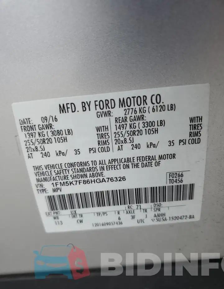 1FM5K7F86HGA76326 Photo# 14