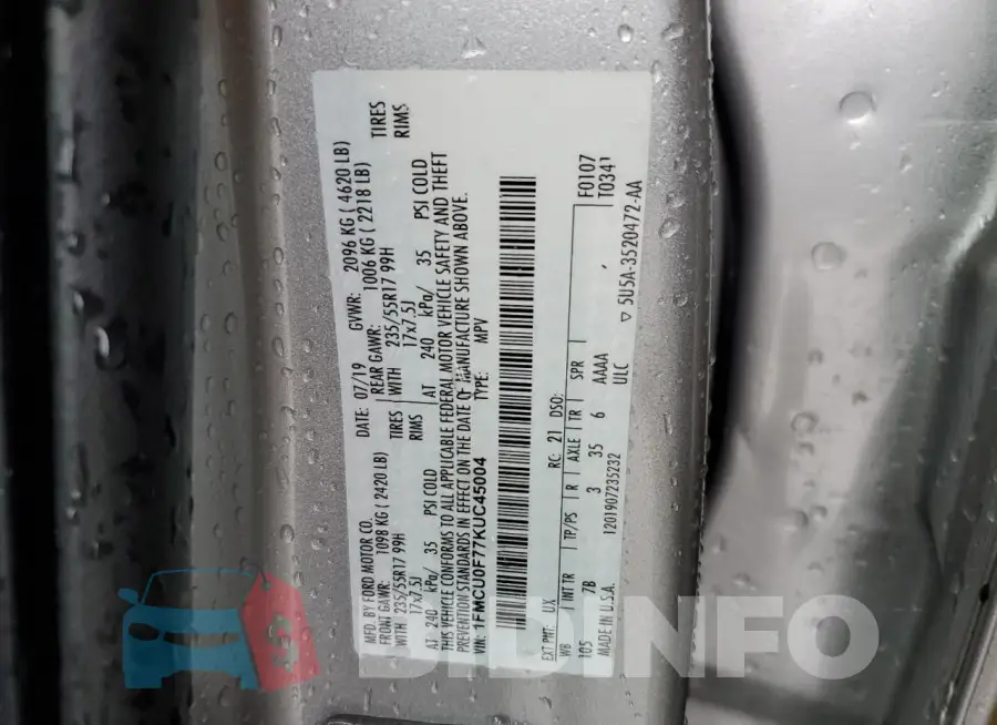 1FMCU0F77KUC45004 Photo# 13